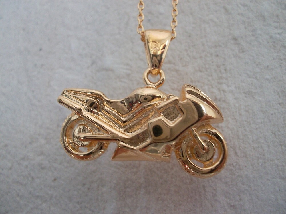Collier moto en plaqué or 18 carats de 45 cm pour passionné de deux-roues