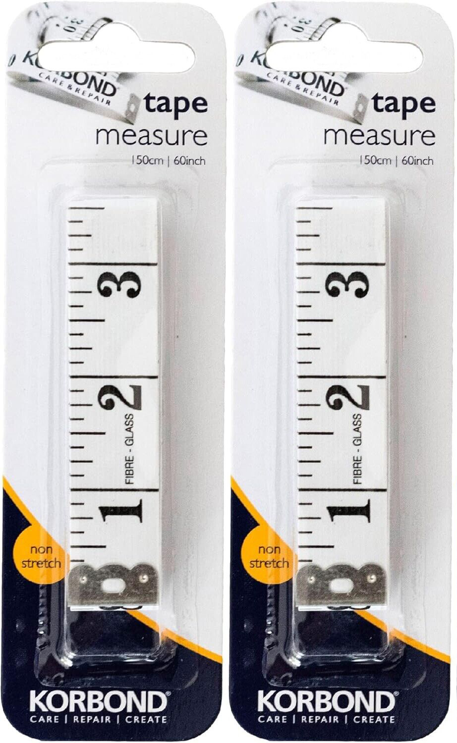 2x Korbond Tape Measure Metric Imperial Tailoring Dressmaking 150cm/60 Inch