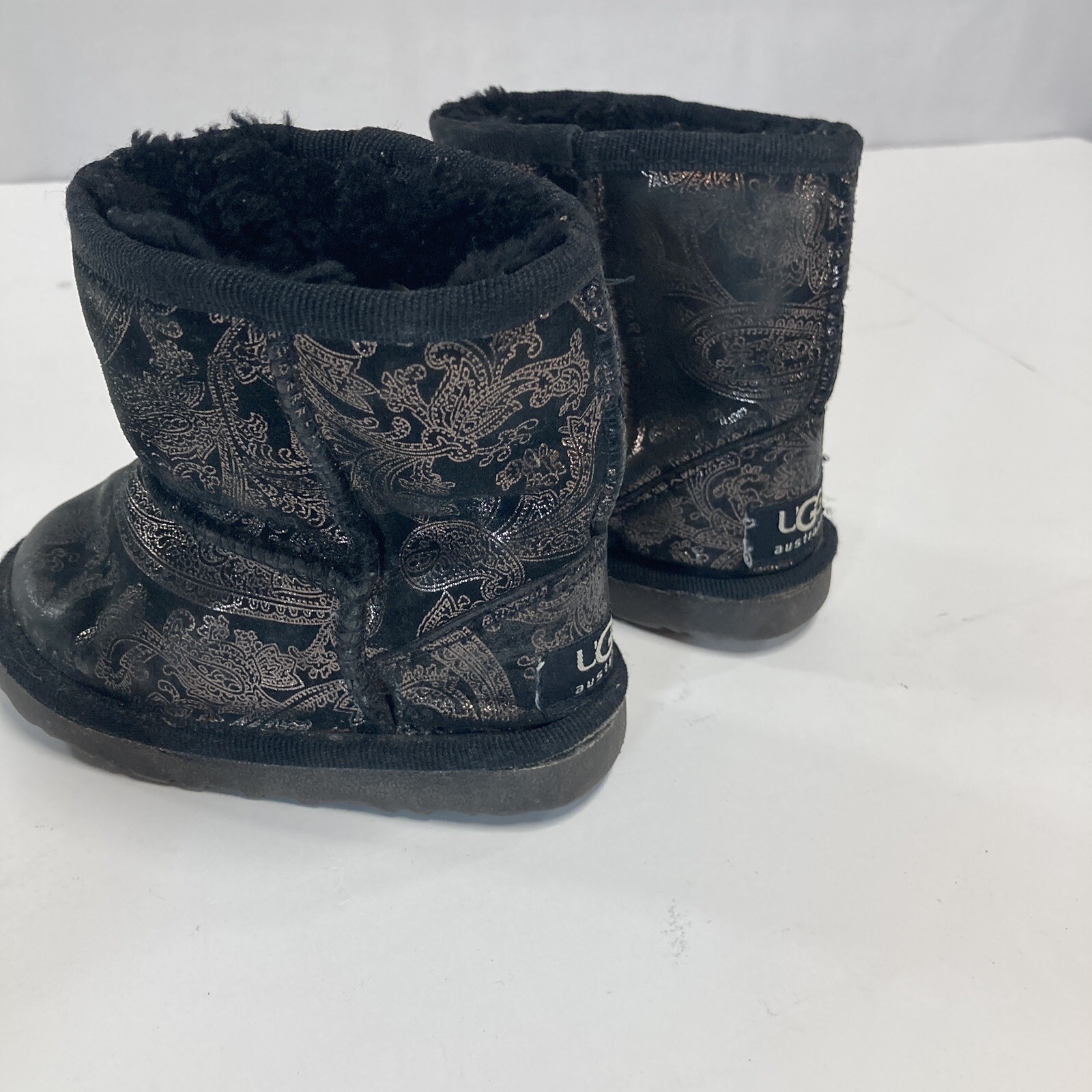 UGG Size 24 Months Black and Gold Paisley Boots Fur Lined image 6