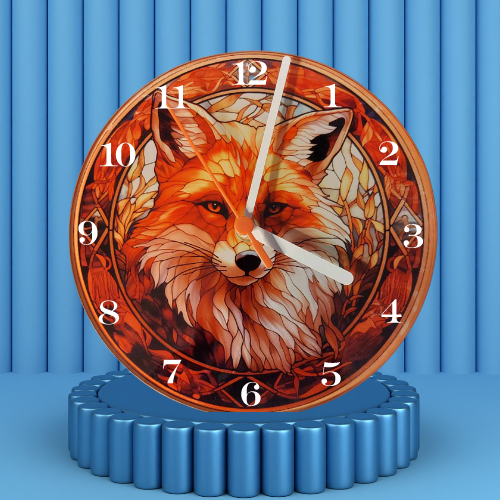 20cm FOX STAIN GLASS EFFECT, GLASS CLOCK - Picture 1 of 2