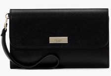 Kate Spade Kenzie Medium Flap Wristlet Black Saffiano Wallet KK044 NWT 199 F