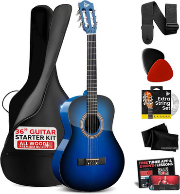 Pyle Beginner Acoustic Guitar Kit, 3/4 Junior Size All Wood Instrument with Full