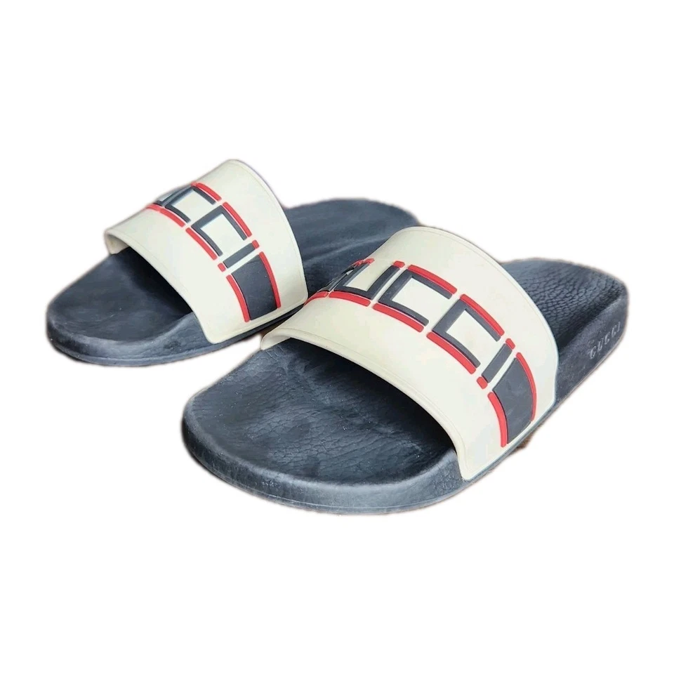 Gucci Logo Stripe Rubber Pool Slides Sandals Shoes Pre-owned Men's Size 9 No Box - Image 2 of 4
