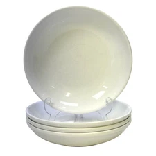 Over and Back Portugal White Coupe 9.5" Porcelain Pasta Salad Bowls-Set of 4