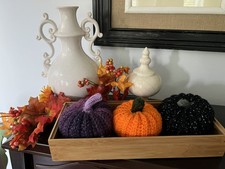 Autumn Pumpkin Set of 3 Crochet Handmade Hygge Autumn Fall Farm Thanksgv Decor