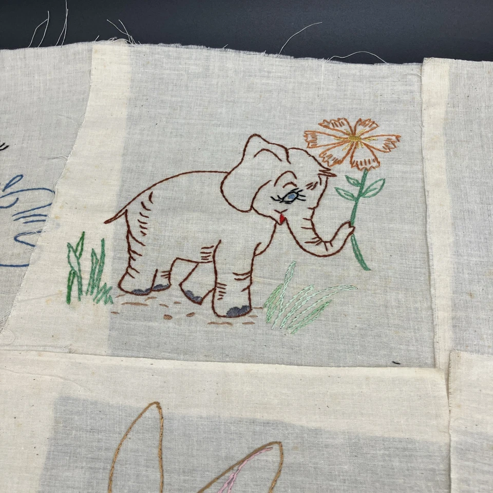 Hand Embroidered Panels 10 6"x8" Chick Duck Cat Rabbit Dog Etc - Image 3 of 4