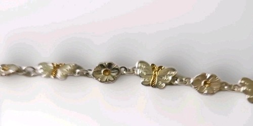 Pulsera Montana Platería Tono Oro/Plata Mariposa Flores Salvajes Eslabón Ajustable 8" - Imagen 6 de 13