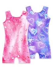 Girls Gymnastics Leotards with Shorts Size 6-7 Years Old 2 Pack Sparkly Purpl...