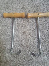 Pair of Used Metal Silver Boot Hook Pulls with Wooden Handles
