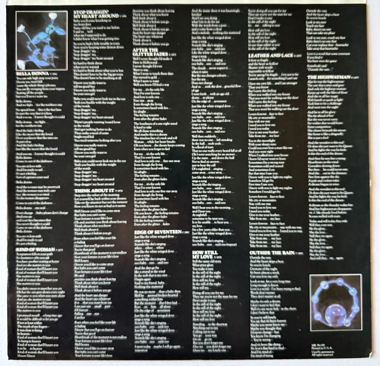 Stevie Nicks – Bella Donna- Vinyl 1981 Modern Records – MR 38-139 VG/VG+