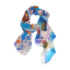 Women's Lightweight Fashion Scarf - Greece Santorini Painting Large Soft Shaw...
