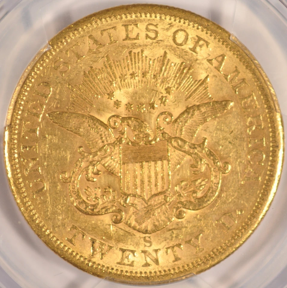 Moneda doble águila de oro Liberty de $20 1855-S graduación profesional AU-58 SF acuñada oro anterior a 1933 Foto 4 de 4