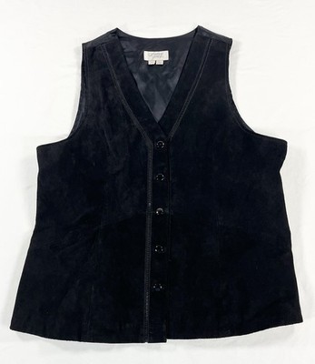 Vintage Audrey Jones Black Suede Vest Western Cowgirl Leather Womens Plus XL
