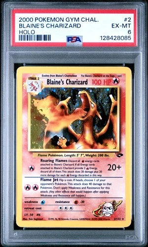 2000 POKEMON GYM CHALLENGE HOLO #2 BLAINE'S CHARIZARD PSA 6
