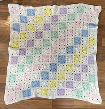 Crochet Baby Blanket Granny Square Infant Afghan Pastels Vintage 1970  s