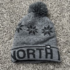 The North Face Ski Tuke Kids Size M Gray Knit Warm Pom Pom Beanie Hat S