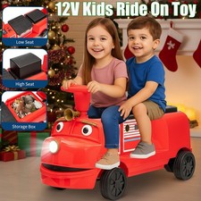 2 Seater Ride On Train Trackless 12V Kids Ride On Toy Car 2 Speed Storage, Music