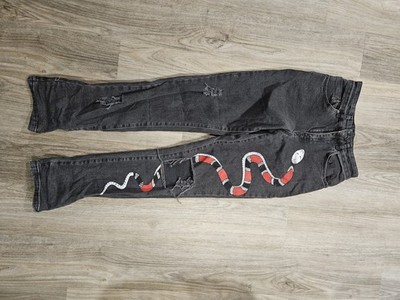 The Ragged Priest Grey Denim Custom Red and Black Snake Design Size 28