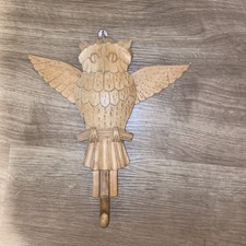 Carved Wood Owl Hook Moving Wings Folk Art Vintage Primitive Wall Decor 11" Tall