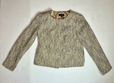 Talbots Tweed Jacket Size 10 Brown Metallic Woven Full Zip Lined Career Blazer