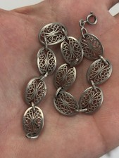 Ancienne Bracelet en Argent Massif XIXe Maille Filigrane Sautoir