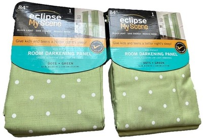 Eclipse Room Darkening 2 Panels Green With White Dots 42'' X 84'' New
