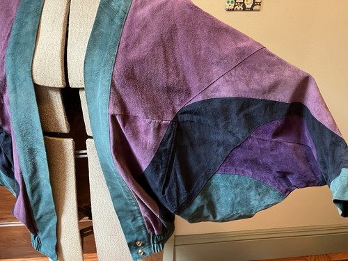 Vintage 1980s - Mary Hoffman - Size Small Purple Teal Suede Batwing Jacket - Picture 4 of 15