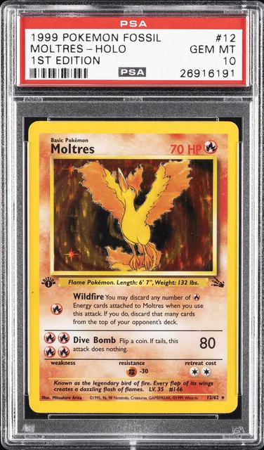 1999 POKEMON FOSSIL 1ST EDITION #12 MOLTRES-HOLO PSA 10