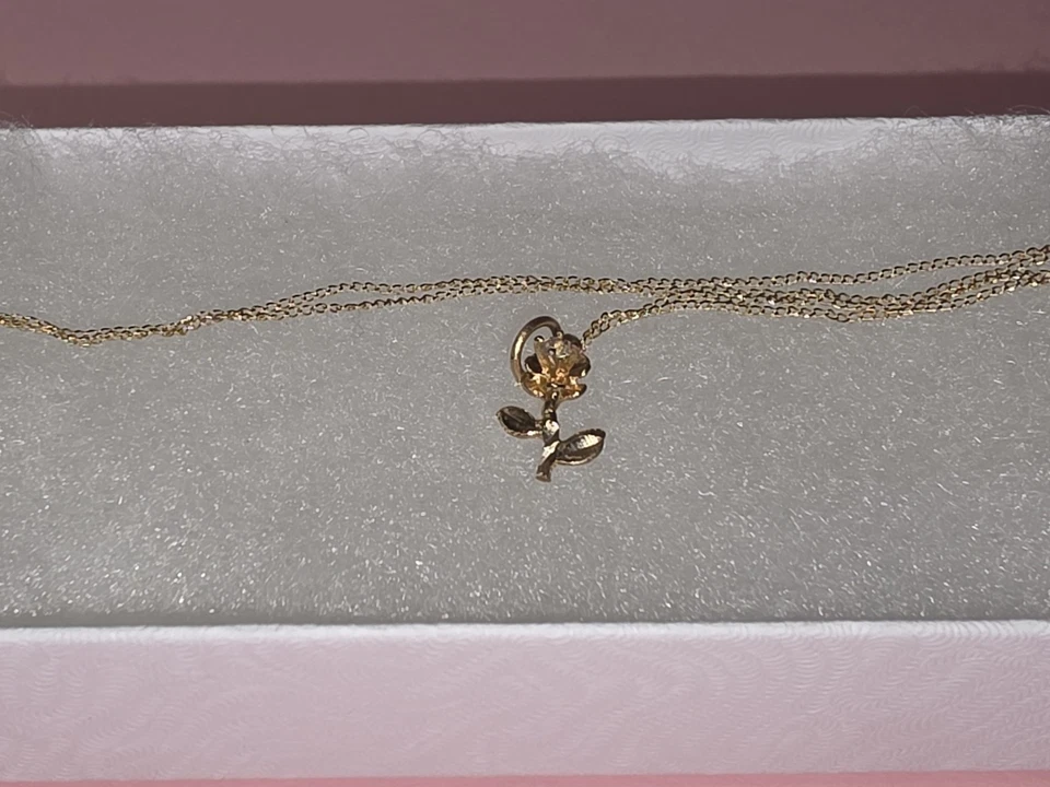 14k yellow Gold Diamond Rose Flower Pendant Necklace with 14k 18" Gold Chain  - Image 4 of 4