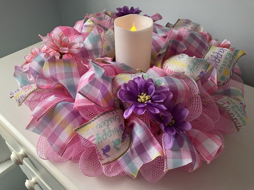 EASTER SPRING RIBBON CENTERPIECE PASTEL RIBBONS AND FLOWERS