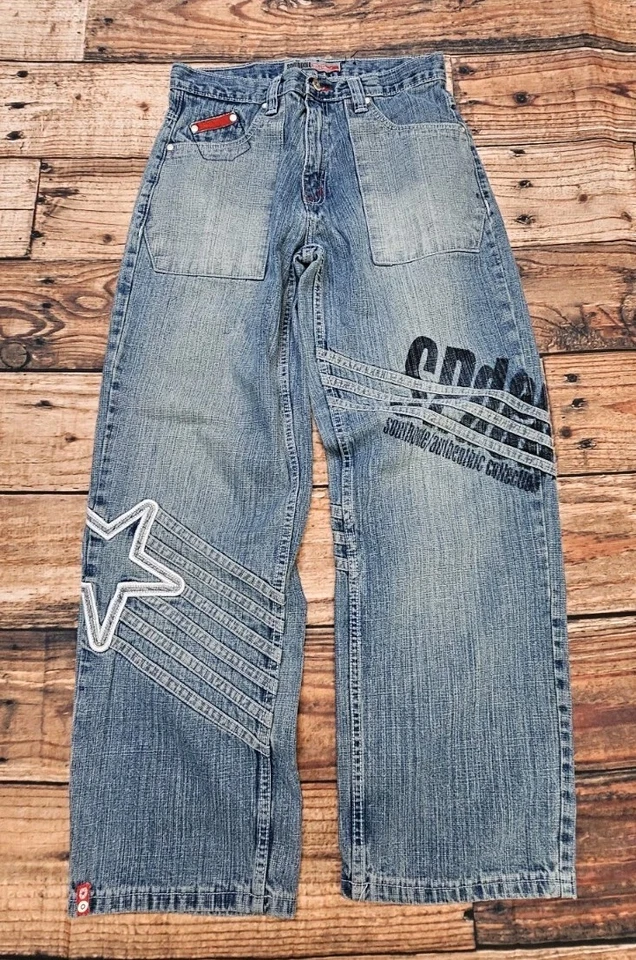 Jeans Southpole holgados con lengüeta roja vintage diseño estrella niños talla 20 (31"x30) Foto 2 de 4