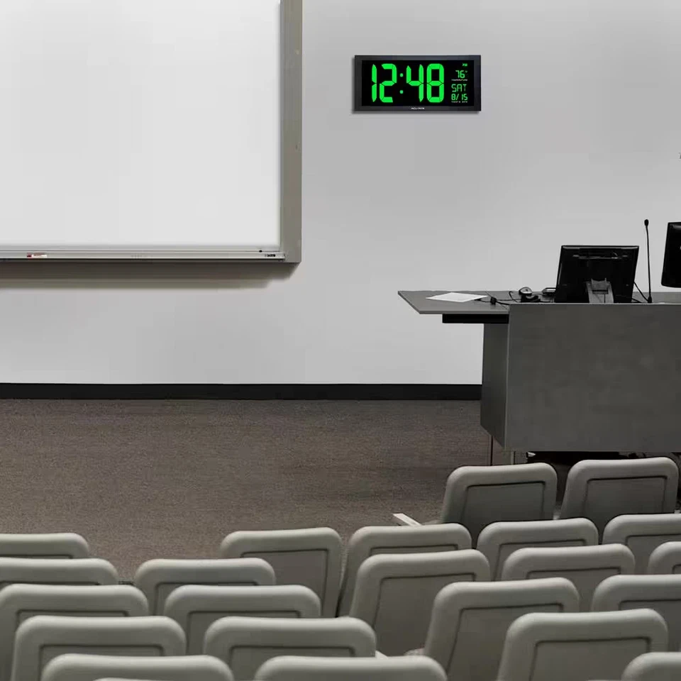 Reloj LED grande AcuRite 18 pulgadas Cable de alimentación de pantalla verde temperatura interior de 9 pies Foto 4 de 4