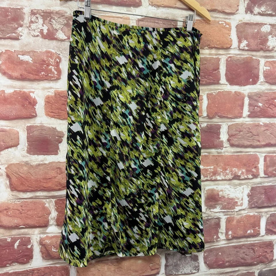 Saia Le Suit Feminina 8 Multicolorida Abstrata Chiffon Casual Carreira Midi Com Zíper - Imagem 2 de 4