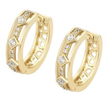 14k Gold Plated Luxury Elegant Small Hoop Diamond Shape Crystal Earrings