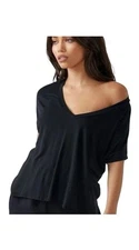 Joah Brown Short Sleeve Side Slit V Neck Shirt Womens M/L Soft Pullover Relaxed