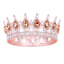 Pink Queen Crown for Women Crystal Tiara Girl Rhinestone Wedding
