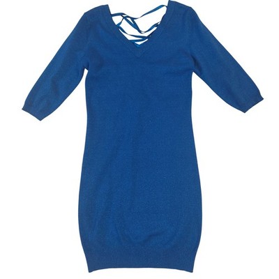 Say What Royal Blue Metallic Lace Up Back V Neck Sweater Dress Size L