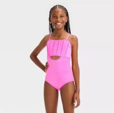 Girls' 'Mermaid Dazzle' Solid One Piece Swimsuit - Cat  Jack PinkM 8 
