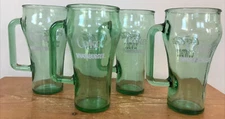 Vintage Set Lot 4 Whataburger Coke Coca Cola Cowboy Green Glass Soda Cups Mugs