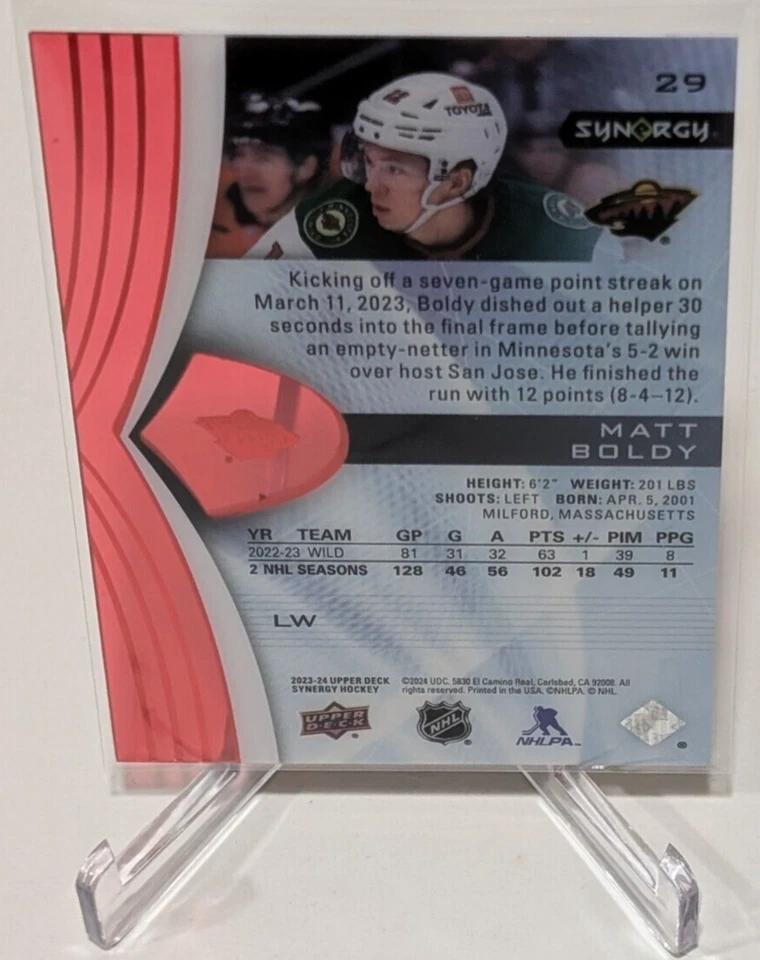 2023-24 Upper Deck Synergy Red #29 Matt Boldy Base Card Minnesota Wild - Image 2 of 2