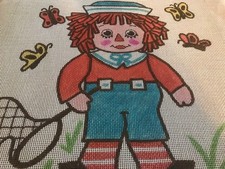 Vintage Raggedy Andy needlepoint Hand painted canvas  Large 18 X18 canvas
