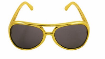 Neuheit Gold Pop Rockstar Elvis Stil Piloten Kostüm Accessoire Sonnenbrille 
