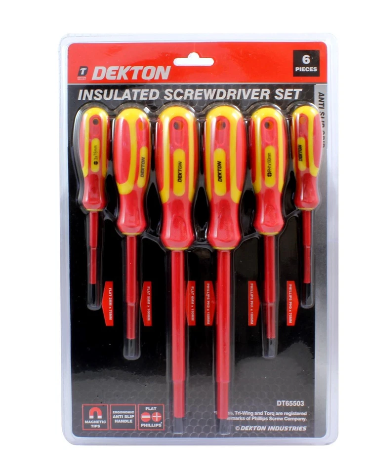 DEKTON 6pc Screwdriver Set DIY Professional Flat Phillips Anti-slip Insulated Magnetic