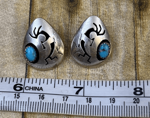 Pendientes Kokopelli de Plata de Ley 925 Turquesa Hopi Suroeste - Imagen 3 de 5