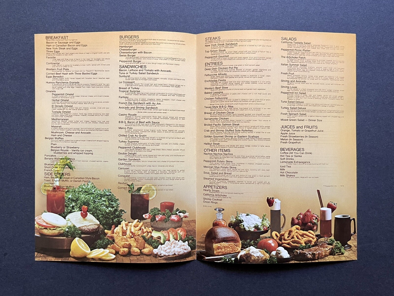 Vintage Peppermill Restaurant Menu 1974 California CO NV eBay