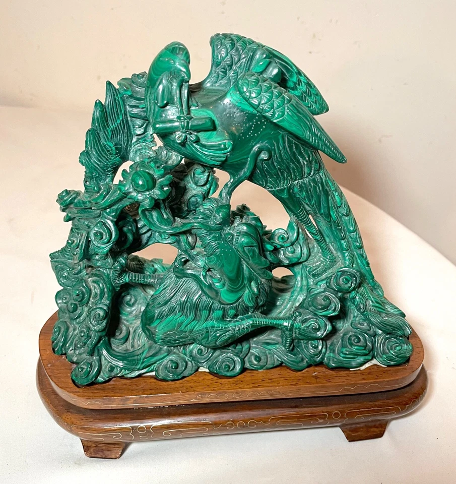 Gran escultura antigua de piedra de malaquita verde china tallada a mano Foto 3 de 4