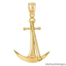 New 14k Yellow Gold 3D Anchor Pendant