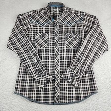 Rock 47 Shirt Mens Large Black White Plaid Wrangler Western Pearl Snap