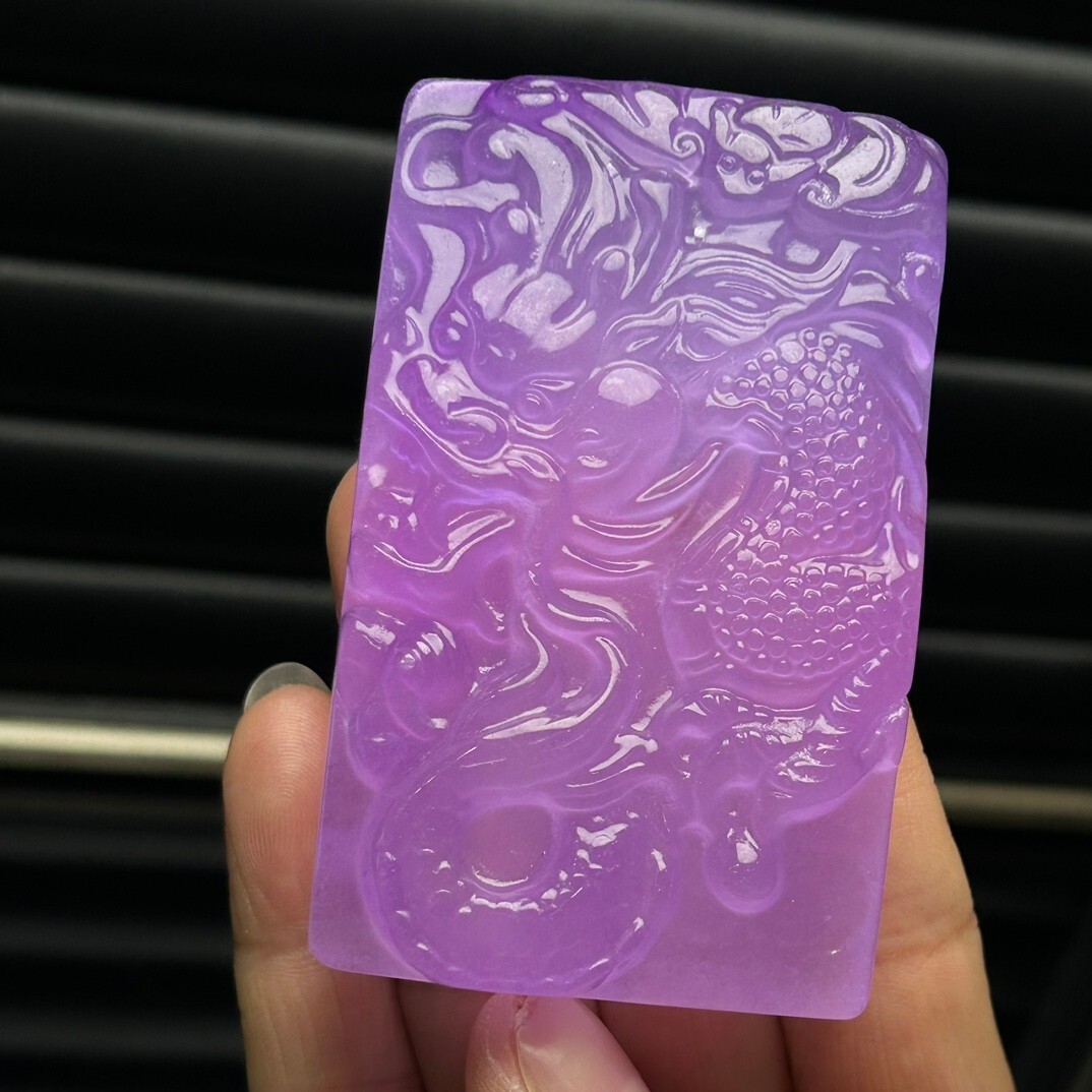 Puple jade dragon 接木苗 Natural ice Lavender Jade Jadeite Carved Dragon Pendant&Necklaces