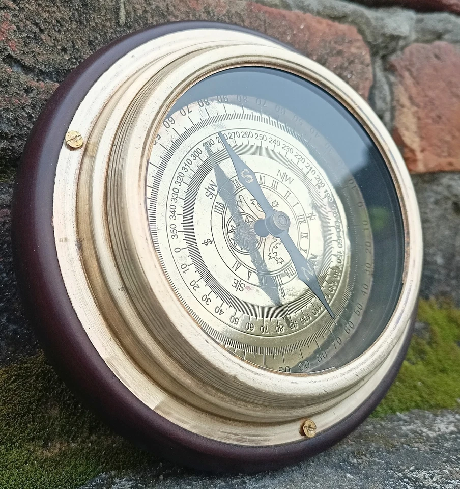 Nautical Brass Navigational Magnetic 6" Desk Compass Wooden Round Base - Image 3 of 4